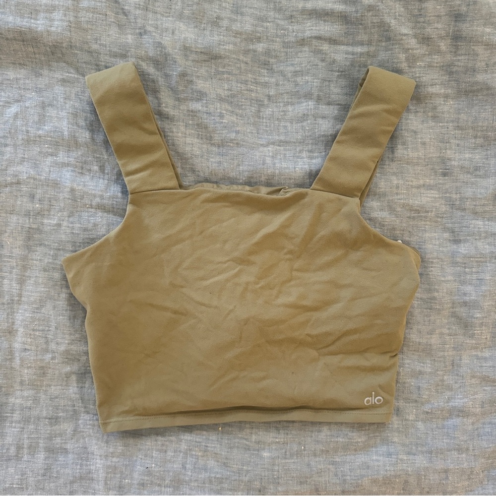 ALO Yoga Women's Light Olive Green Bind Tank Crop Top